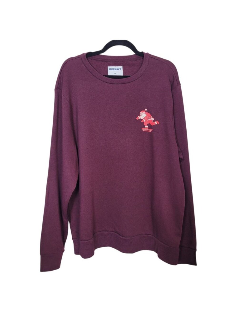 Old Navy XXL Men's Skateboarding Santa Crewneck Sweatshirt Burgundy Holidays NWT